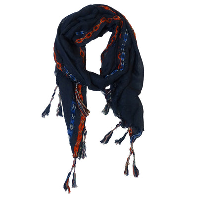 Scarf Embroidered Border navy